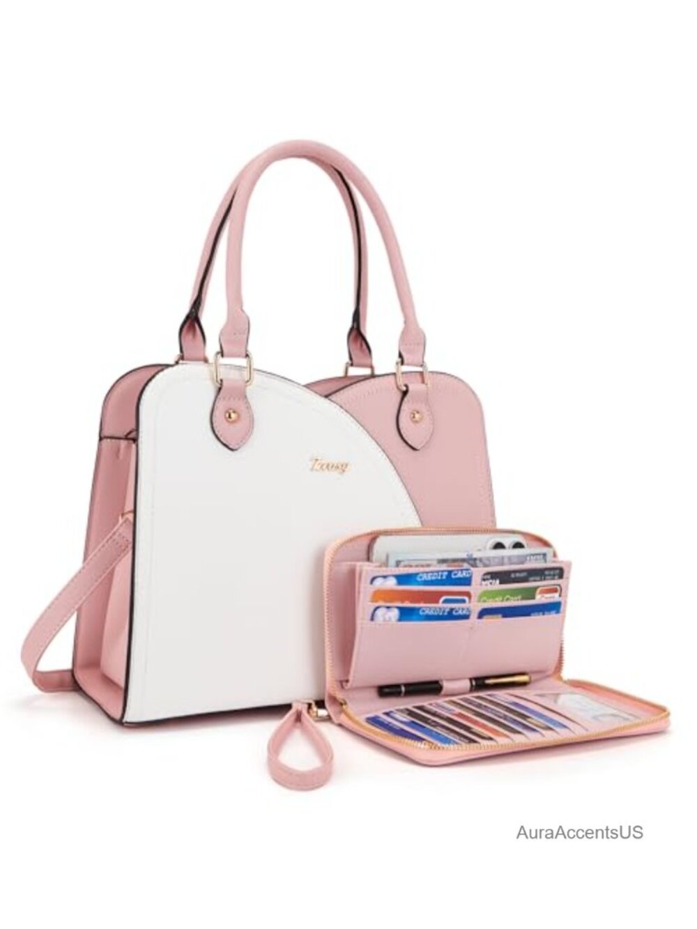 Women's Satchel Handbag & Wallet Set 2pc Synthetic Leather Structured Shoulder